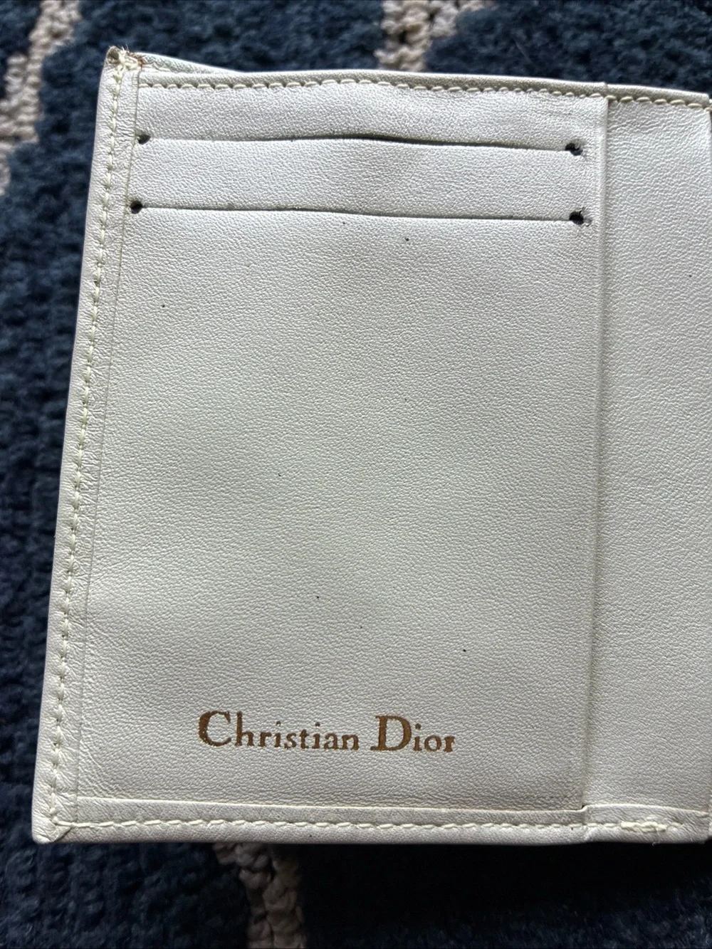 Vintage CHRISTIAN DIOR Off-White Soft Lamb Leather Wallet Bifold Gold Snap